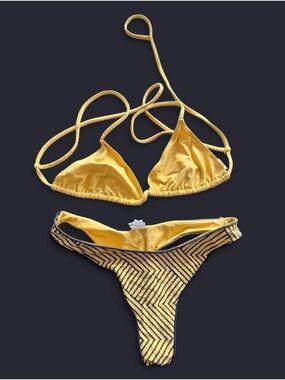 SOLD Yellow Striped Triangle Bikini Set - Women Swim